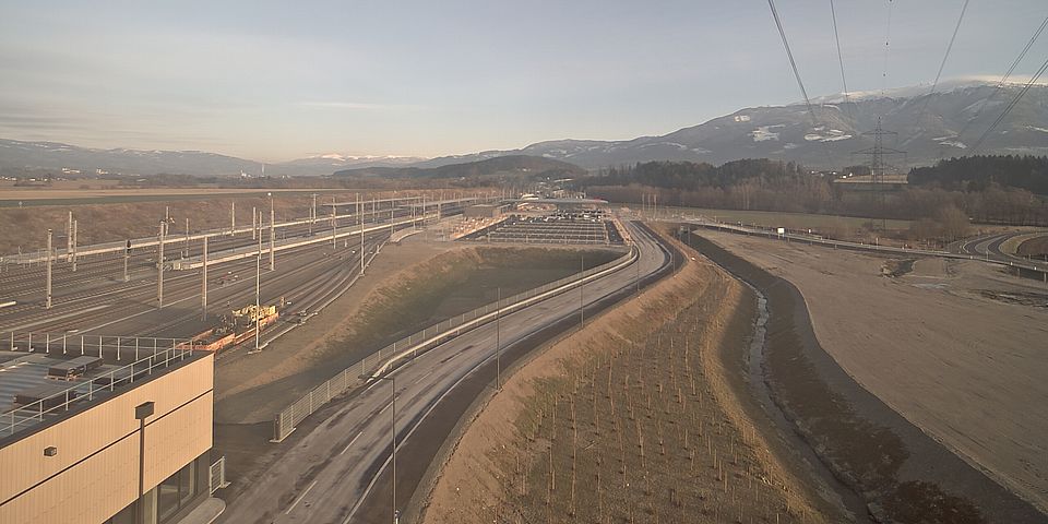 Archivbild Baukamera 1 - Webcam Baustelle Koralmtunnel Baulos KAT3, Baustelleneinrichtungsfläche Mitterpichling bei St.Paul im Lavanttal